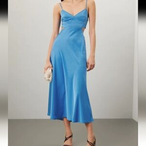 ALC RTR Blue Spaghetti Strap Midi   Cutout Satin Dress Size 4
